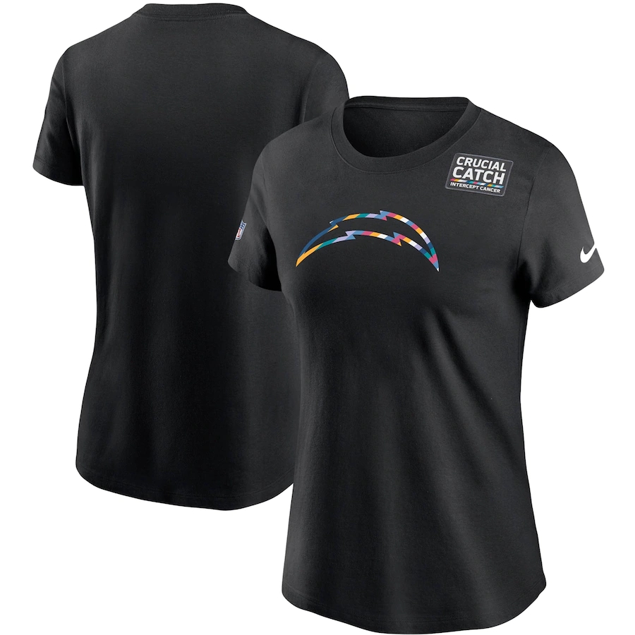 Women's Los Angeles Chargers 2020 Black Sideline Crucial Catch Performance T-Shirt(Run Small)
